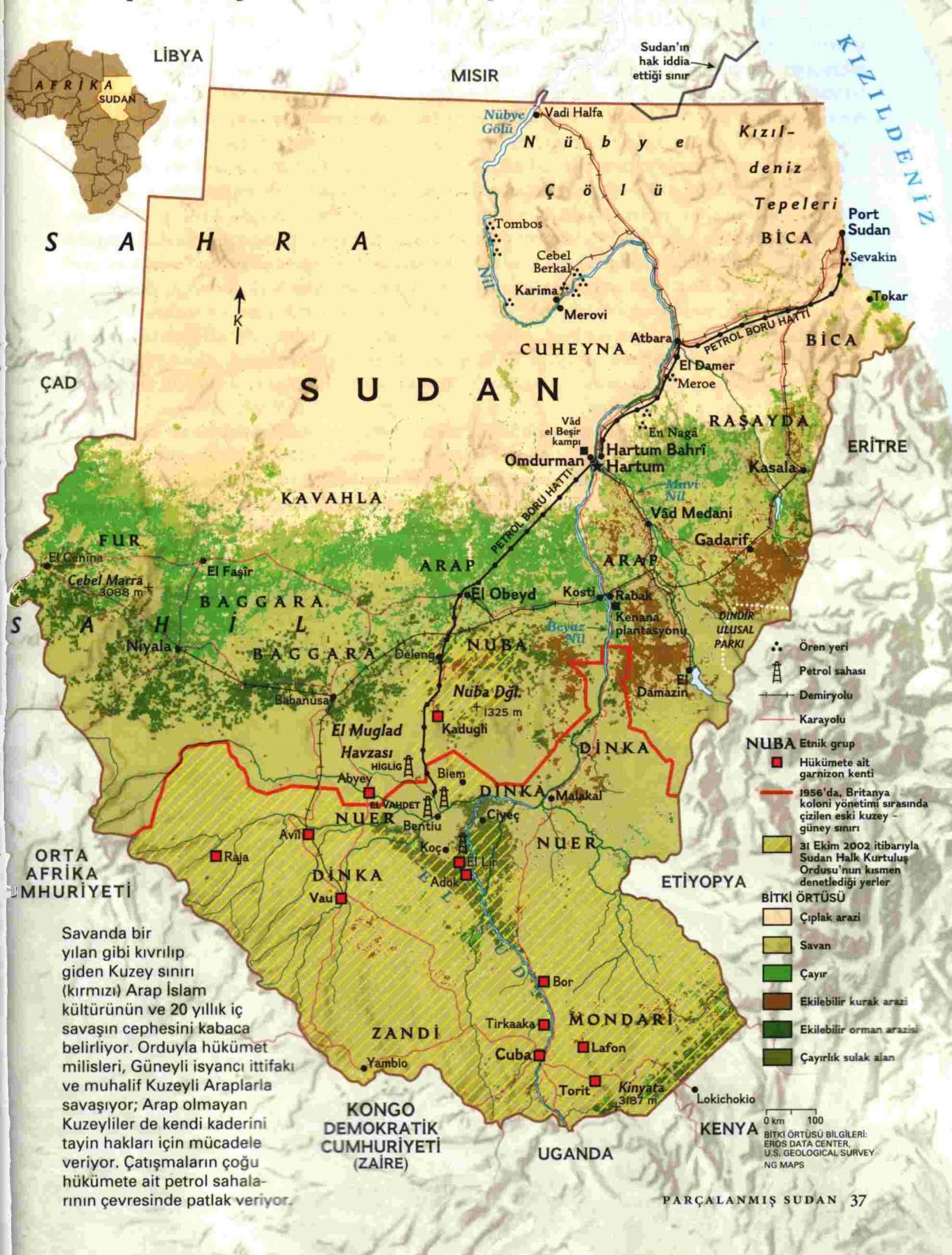 Mapa Sudáne geografia