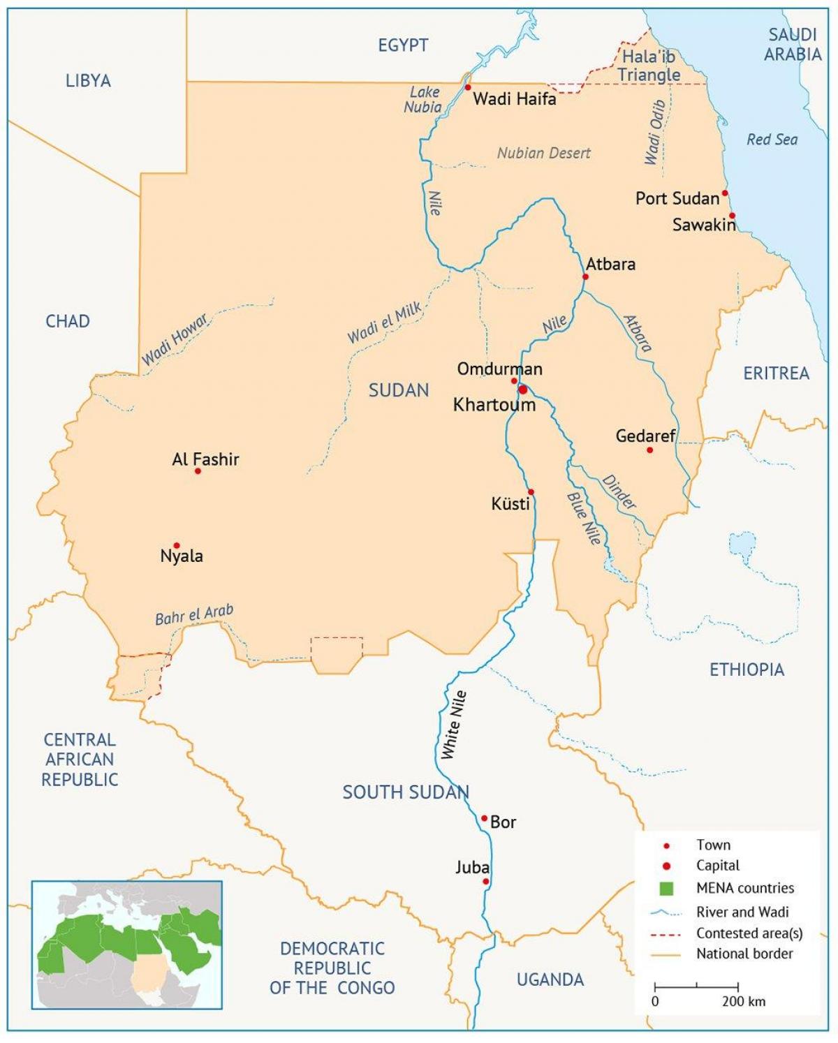 Mapa Sudáne rieka